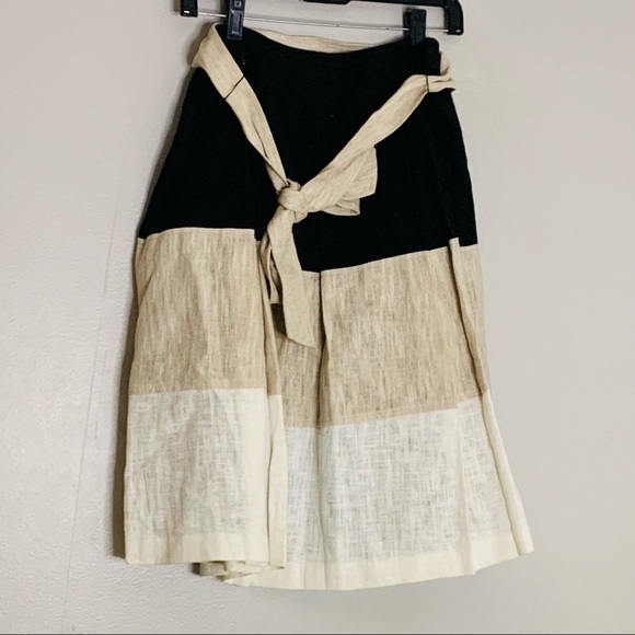 Harve Benard color block neutral Khaki linen A-line skirt Women’s 6 - Picture 2 of 6